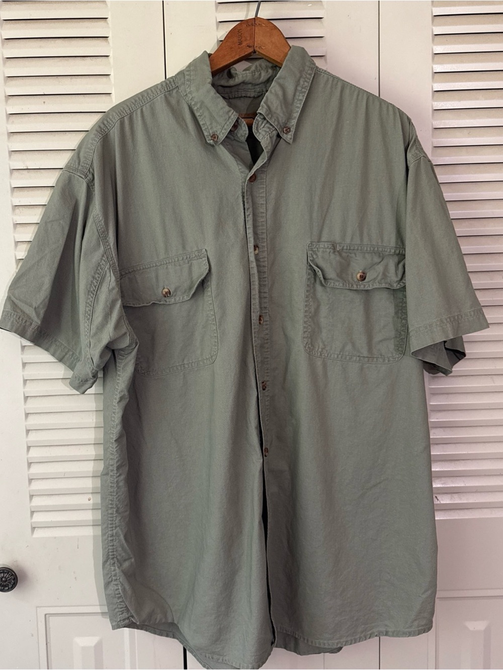 C.E. Schmidt Workwear Button Down Shirt Men XL Olive Army Green Short Sleeve